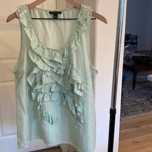 Mint green ruffle front blouse